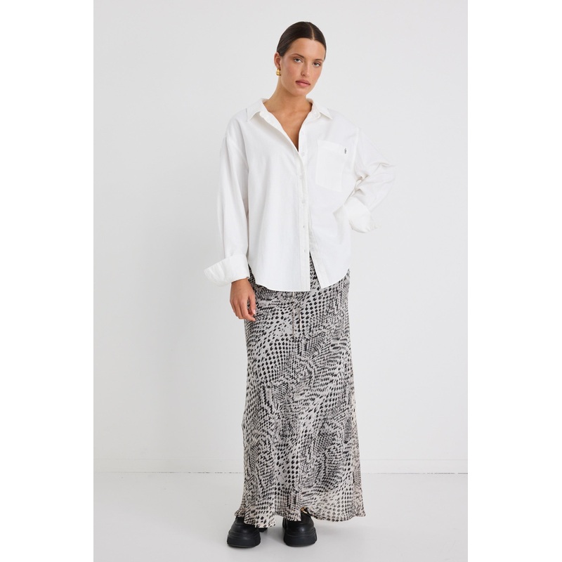 Rarity Charcoal Snake Tie Waist Bias Maxi Skirt