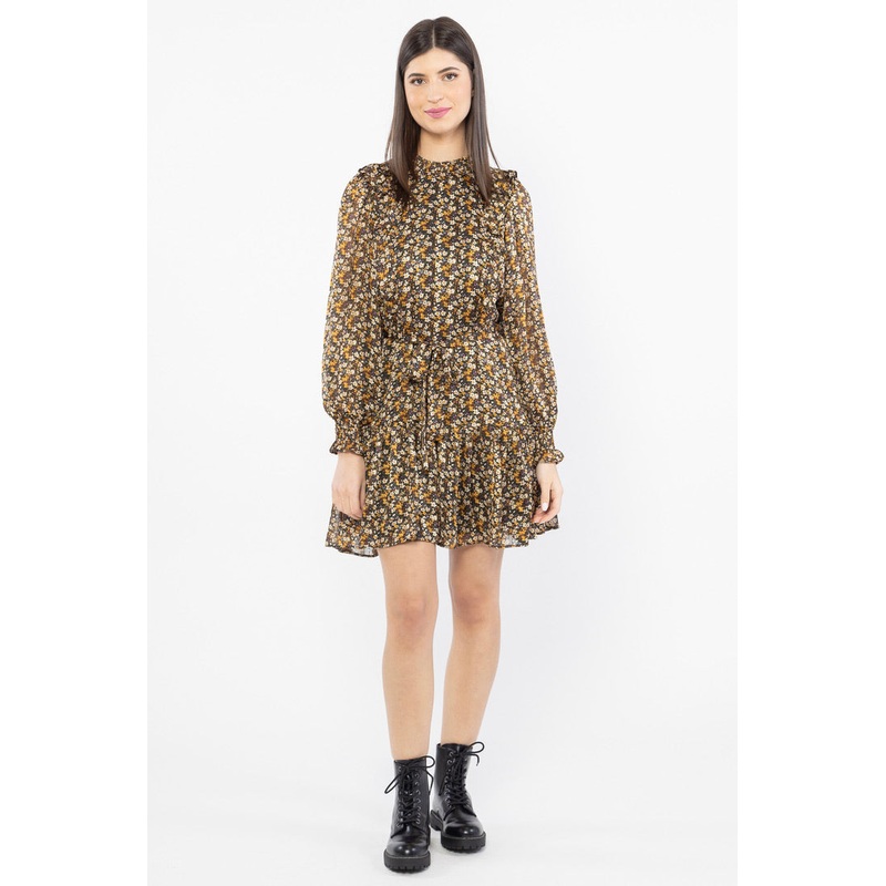 Remember Rust Floral Frill Shoulder Mini Dress