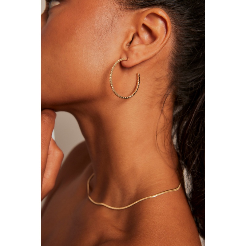 Thin Textured Gold EOL Hoop Earrings