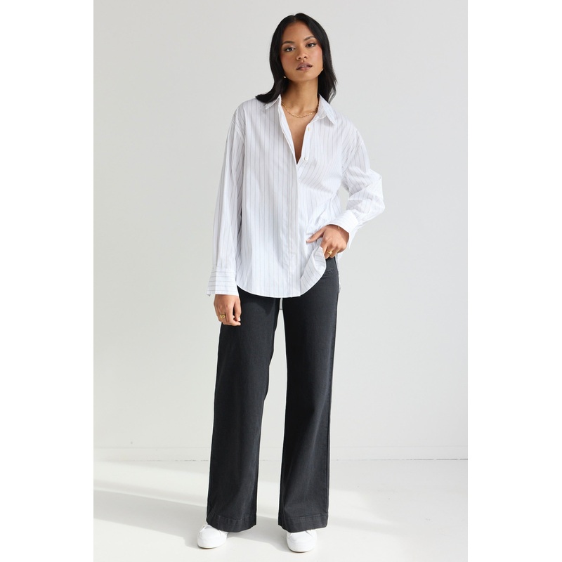 Vantage Taupe Stripe Cotton Button Front Shirt