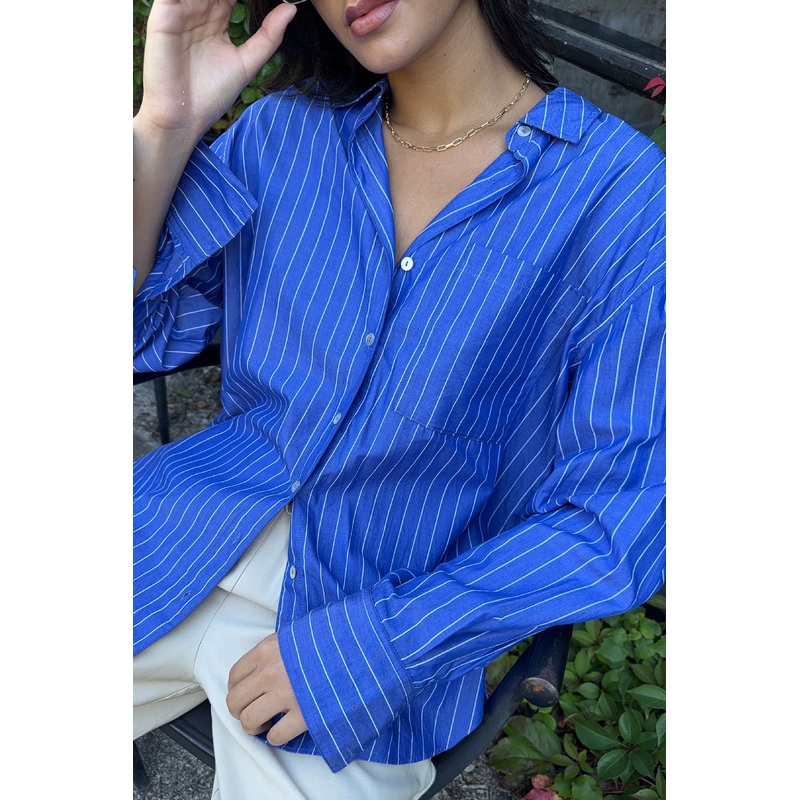 You Got This Deep Blue Stripe Oversized Shirt