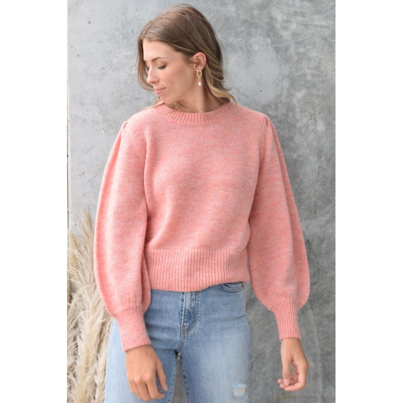 Zesty Coral Mohair Blend Balloon Sleeve Knit