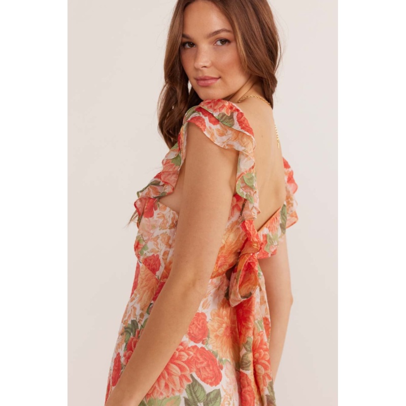 Aida Apricot Floral Frill Maxi Dress
