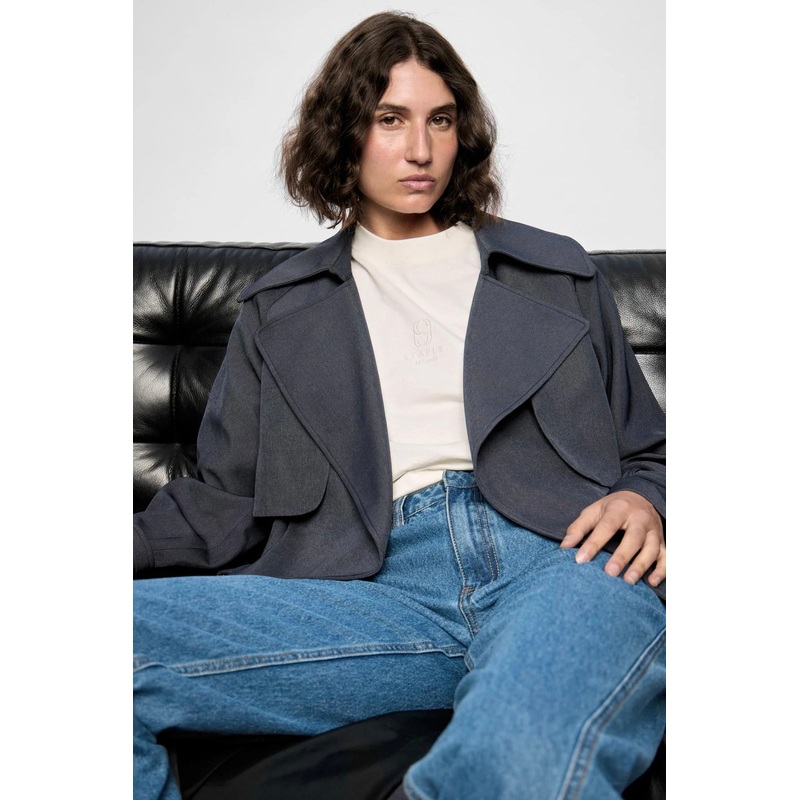 Akira Washed Navy Belted Trench Coat