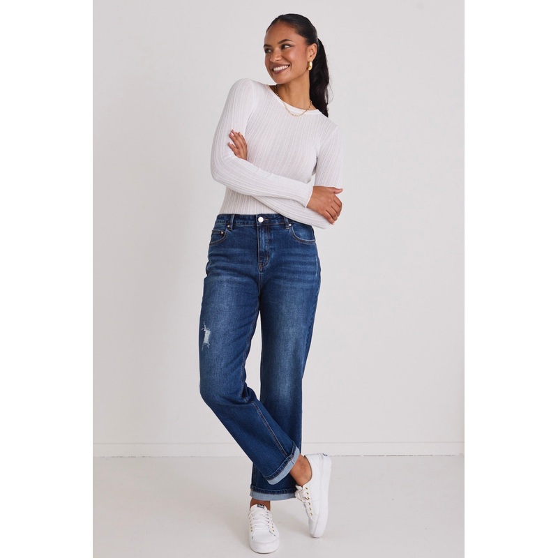 Amelia True Blue Mid Rise Slim Leg Jean
