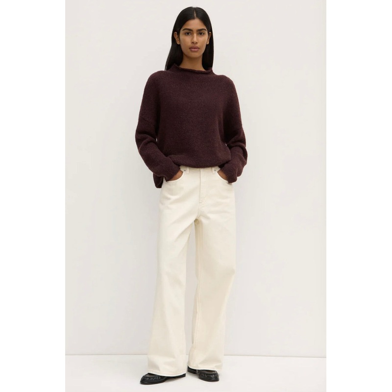 Apolline Burgundy Plum Rolled Mock Neck Alpaca Wool Blend Knit