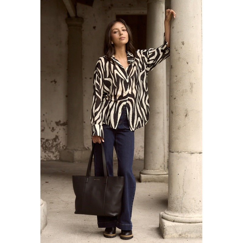 Architect Black Tiger Print Long Sleeve Blouse