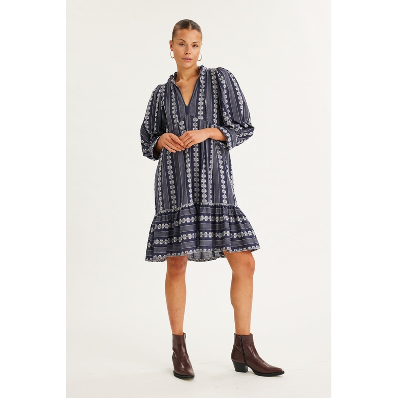 Caia Patriot Blue Embroidered LS Mini Dress