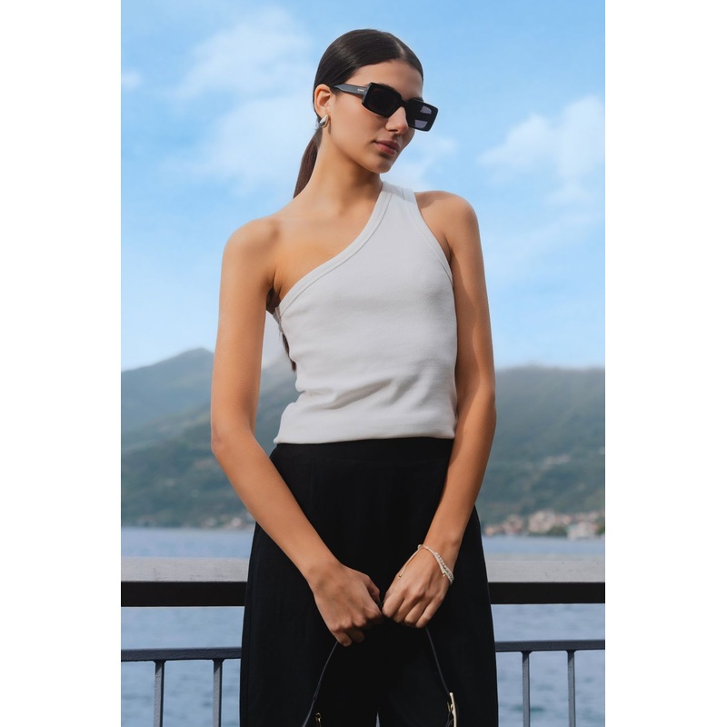Celestial Ivory Rib One Shoulder Tank