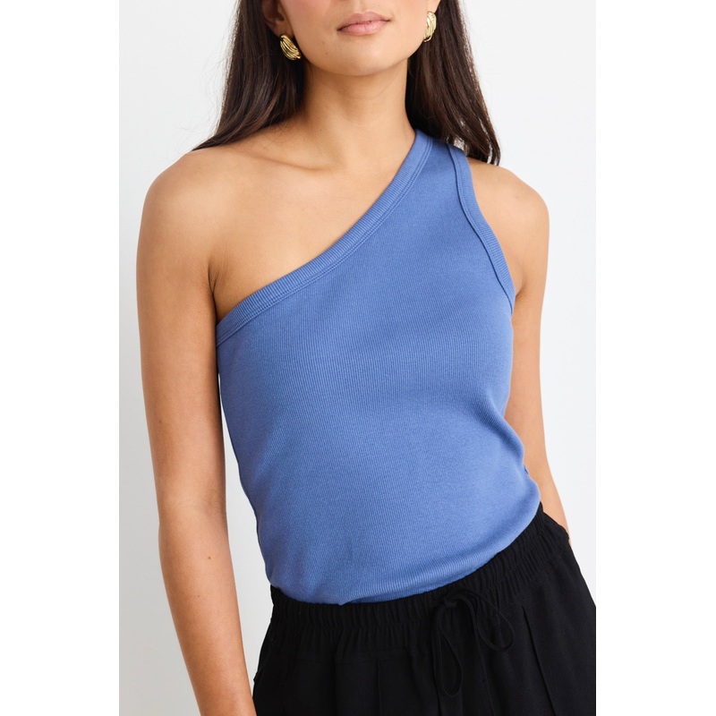 Celestial Mid Blue Rib One Shoulder Tank