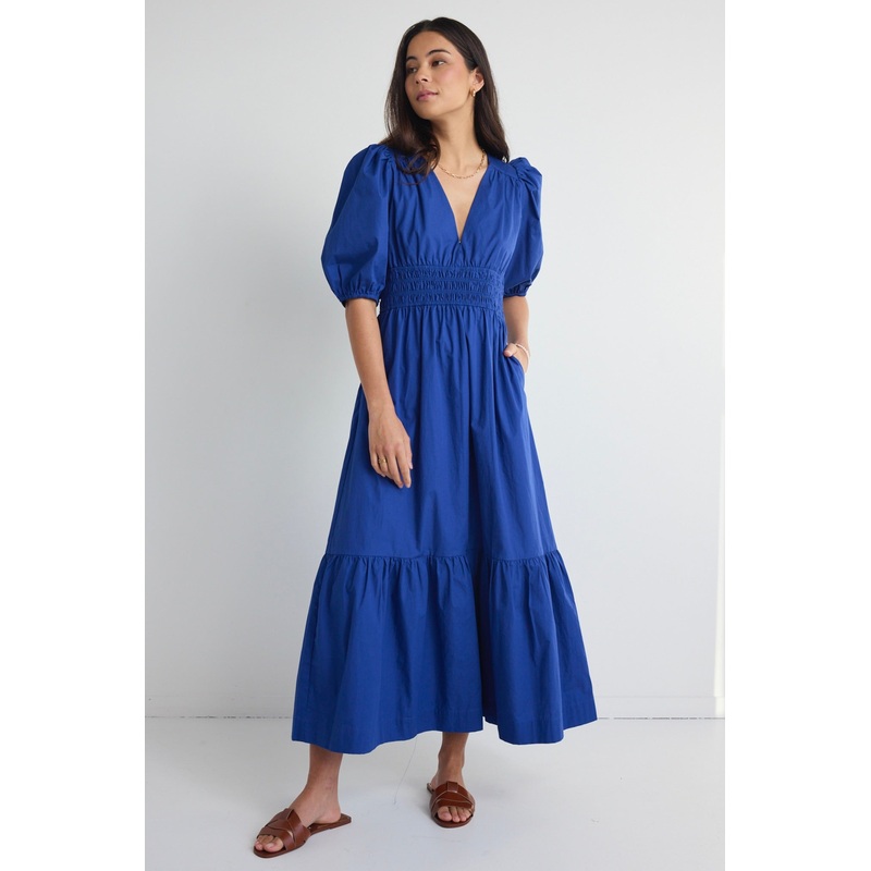 Circa Navy SS Deep V Midi Dress