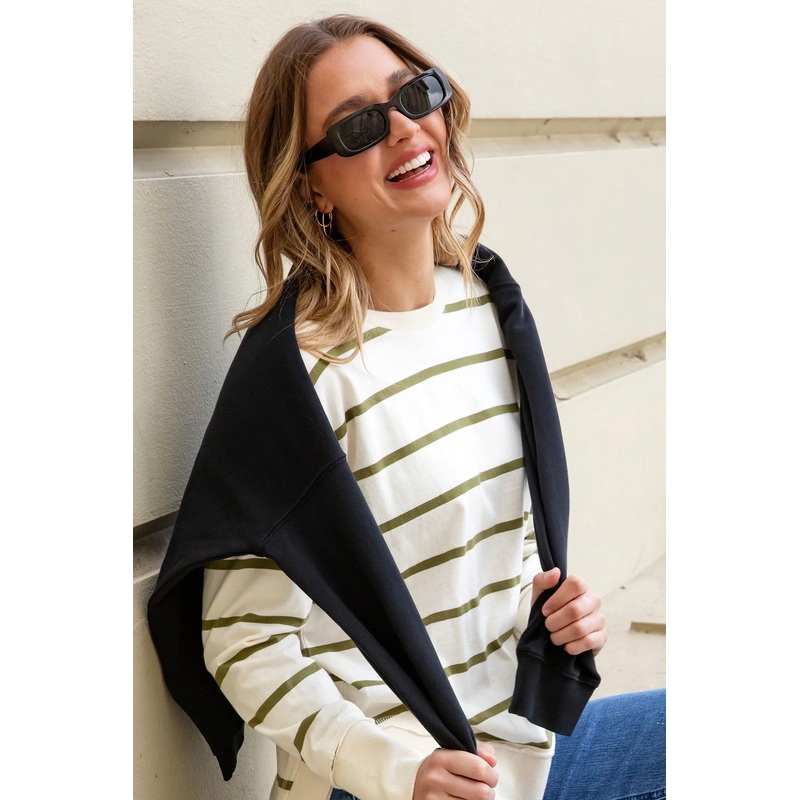 Farrah Olive Stripe LS Top