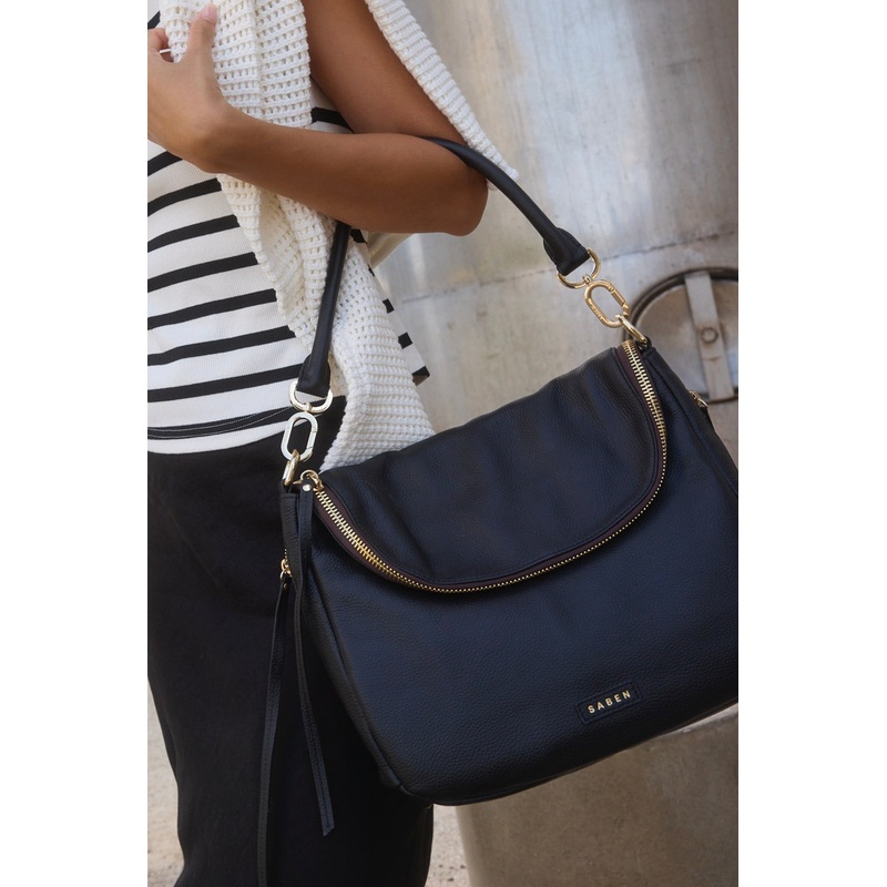 Frankie Fold Over Black Shoulder Bag