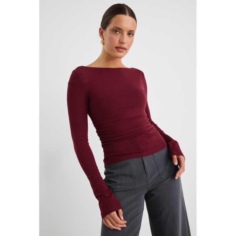 Hunger Burgundy Plum Stretch Scoop Back Neck Top