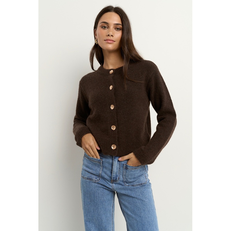 Imprint Chocolate Soft Knit Crewneck Cardigan