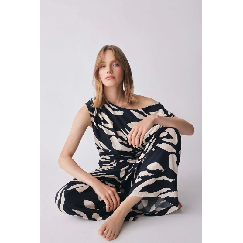 Soiree Black Pattern Off Shoulder Shirt