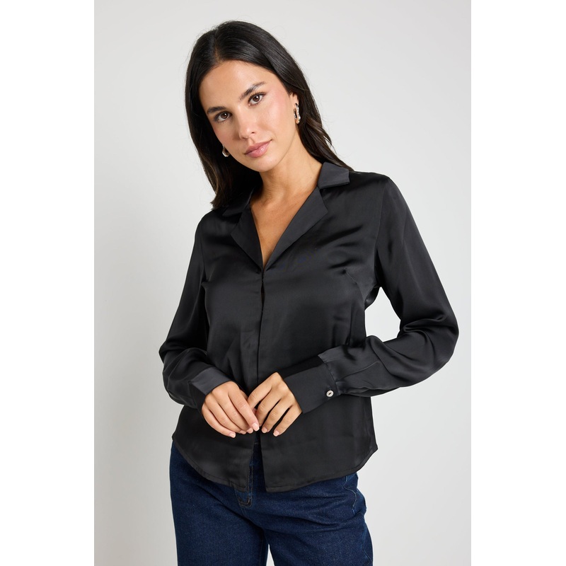 Symphony Black Satin LS Slinky Shirt