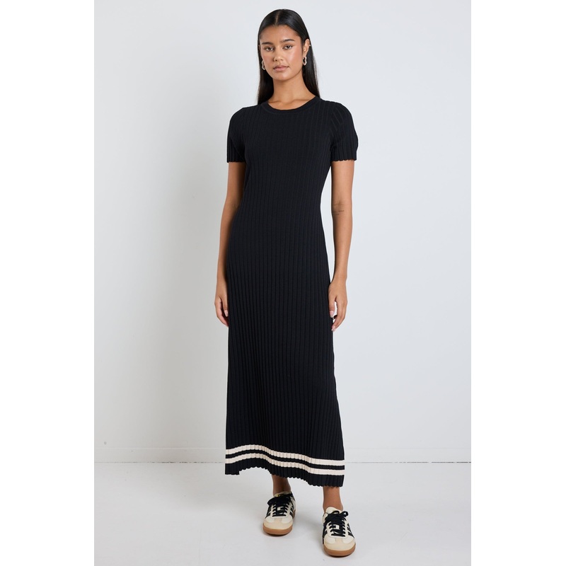 Taken Black Stripe Crewneck SS Knit Dress