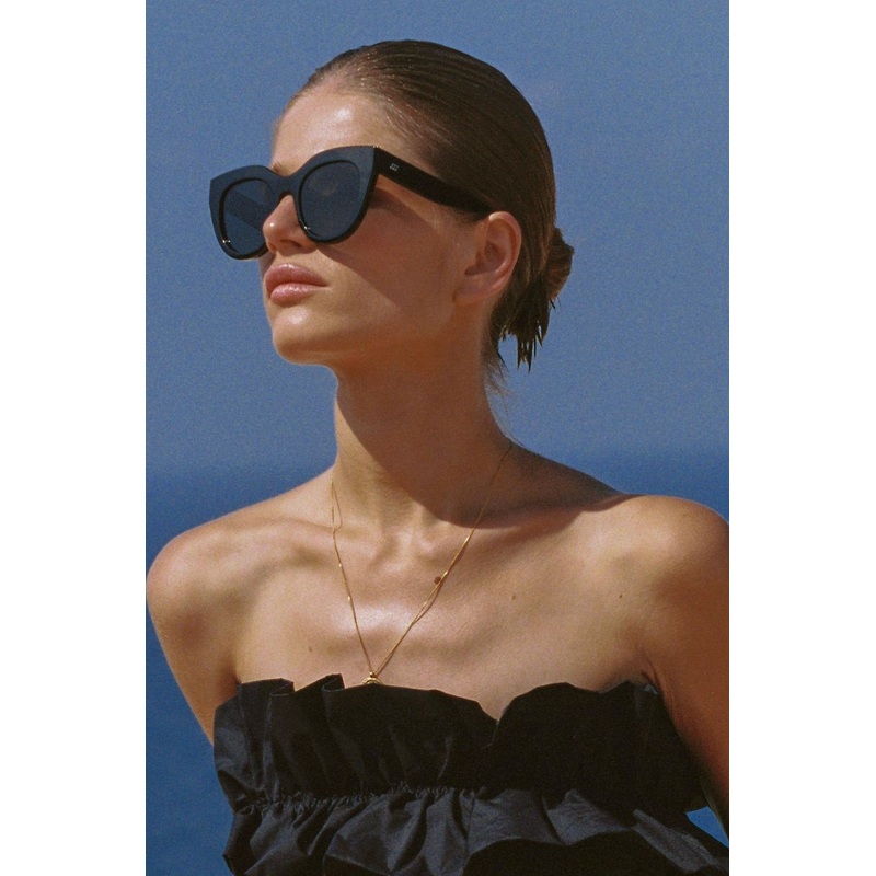 Air Heart Cat Eye Black Gold Khaki Lens Sunglasses