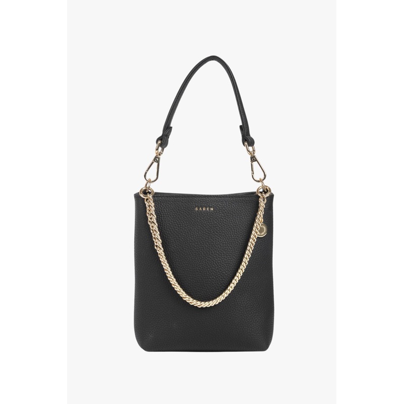 Coco Black Leather Bucket Bag with Gold Chain Detailing