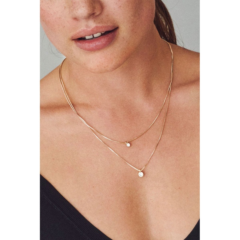 Lucia Pi Gold Double Necklace with Crystal