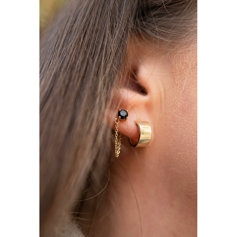 Miles Gold Dropper Chain EOL Earrings with Black Garnet