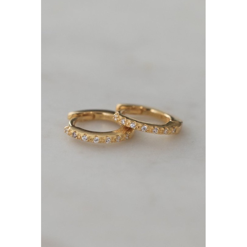 Mini Rock Huggies Earrings Clear Gold