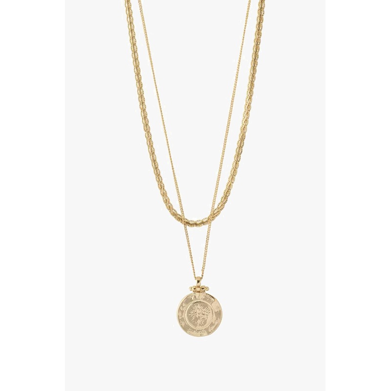 Nomad Double Chain Coin Pendant Necklace Gold