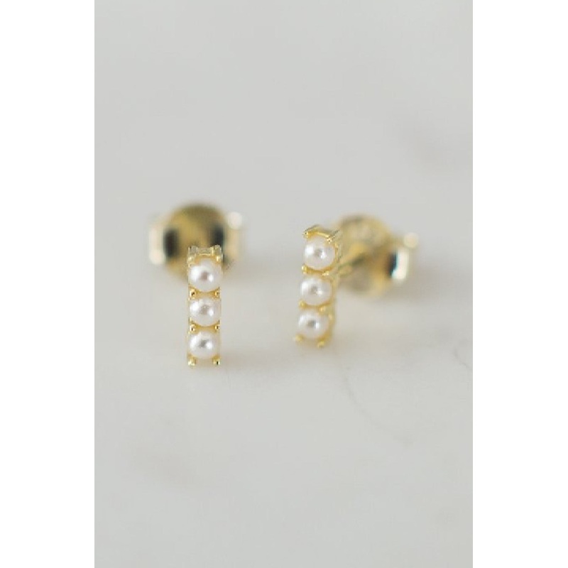Pearl Bar Stud Earrings Gold