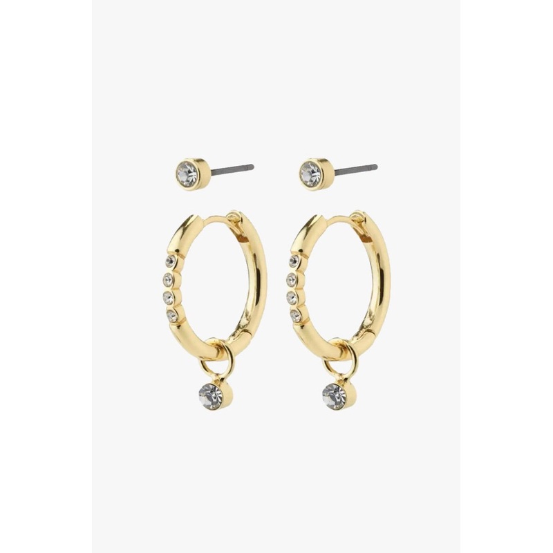 Elna Crystal Hoop Gold Set 2 Recycled Earrings