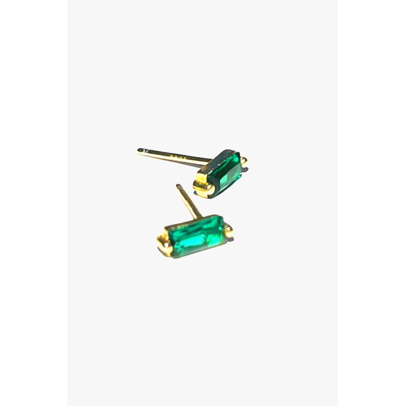 Emerald Baguette Gold Stud Earrings