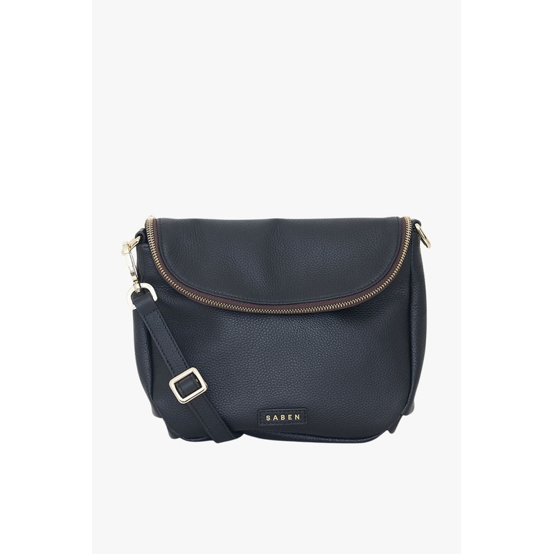 FiFi Black Fold Over Leather Shoulder Bag