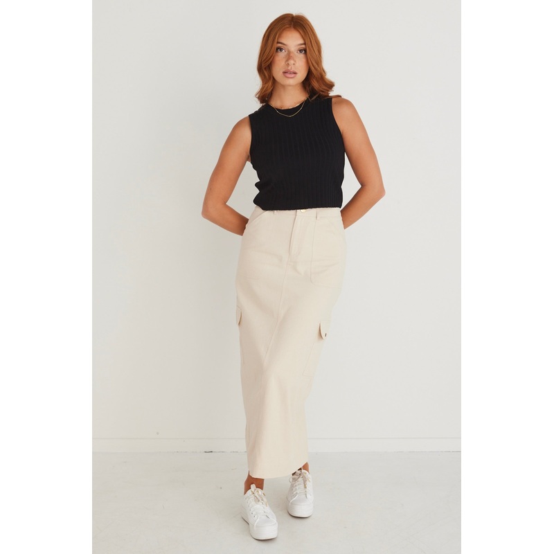 Frank Ivory Cotton Utility Midi Skirt
