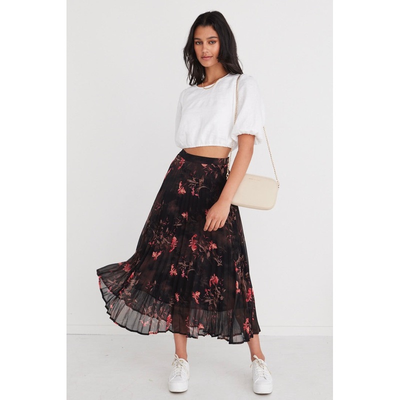 Glamour Black Orchid Chiffon Pleated Midi Skirt