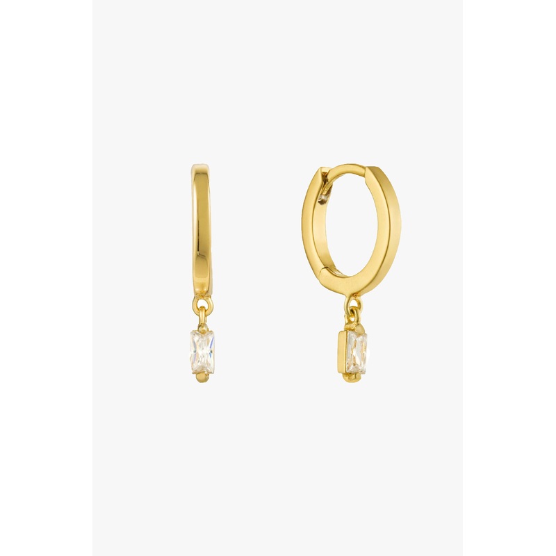 Glow Getter Gold Huggie Hoops with EOL Crystal Drop
