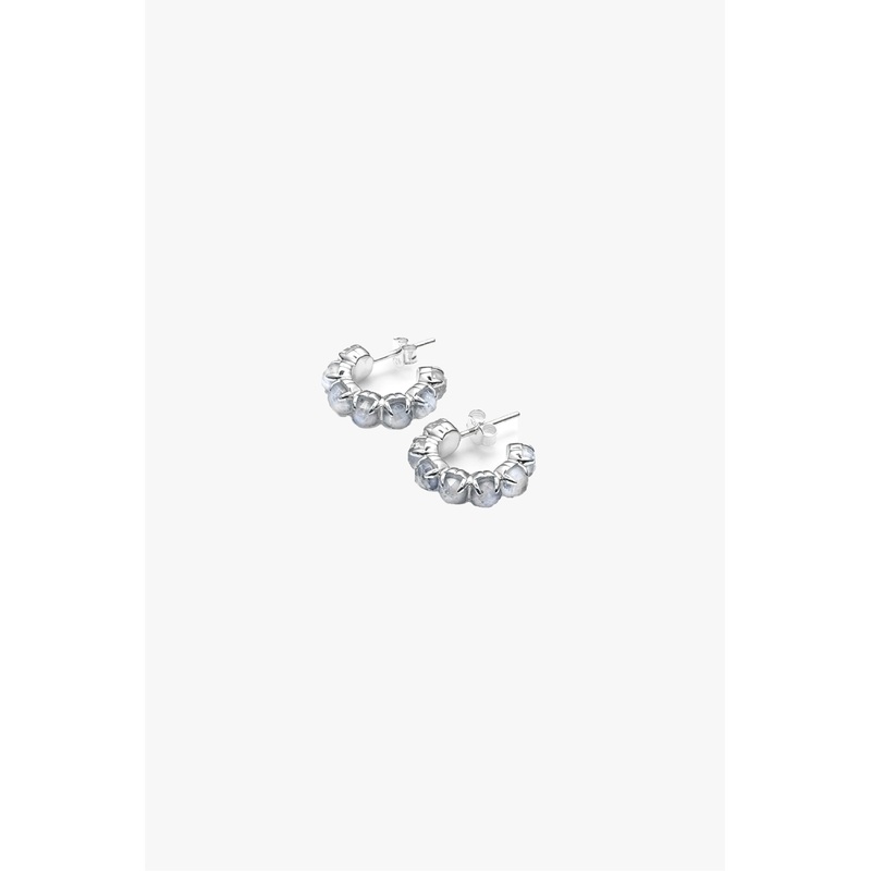 Halo Moonstone Cluster Semi Hoop Earring