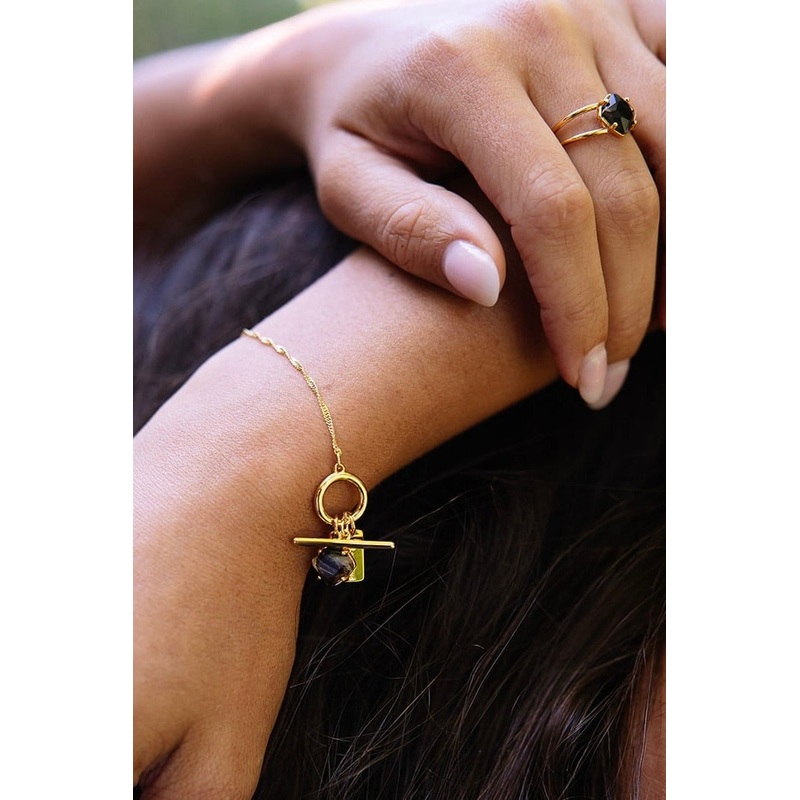 Healing 18k Gold Plate with EOL Herkimer Quartz Fob Bracelet