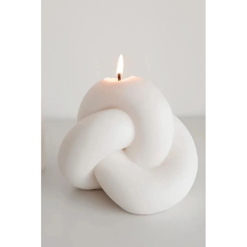 Infinity Knot Decorative White Unscented Candle