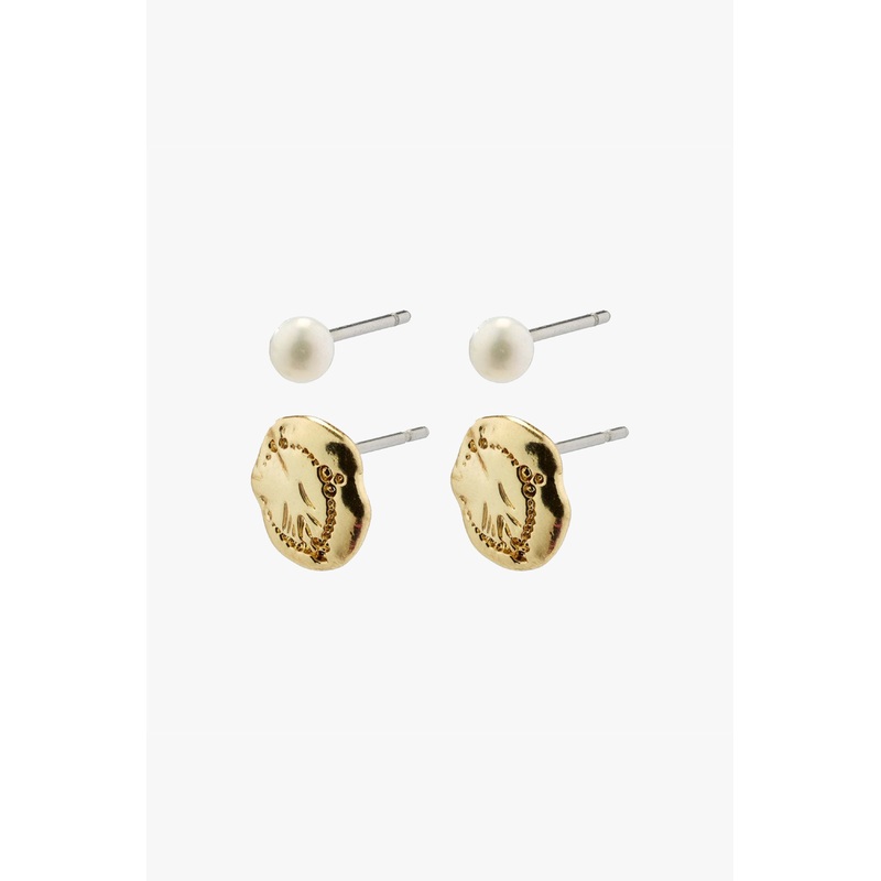 Jola Gold Plated Textured and Pearl EOL Earring Set
