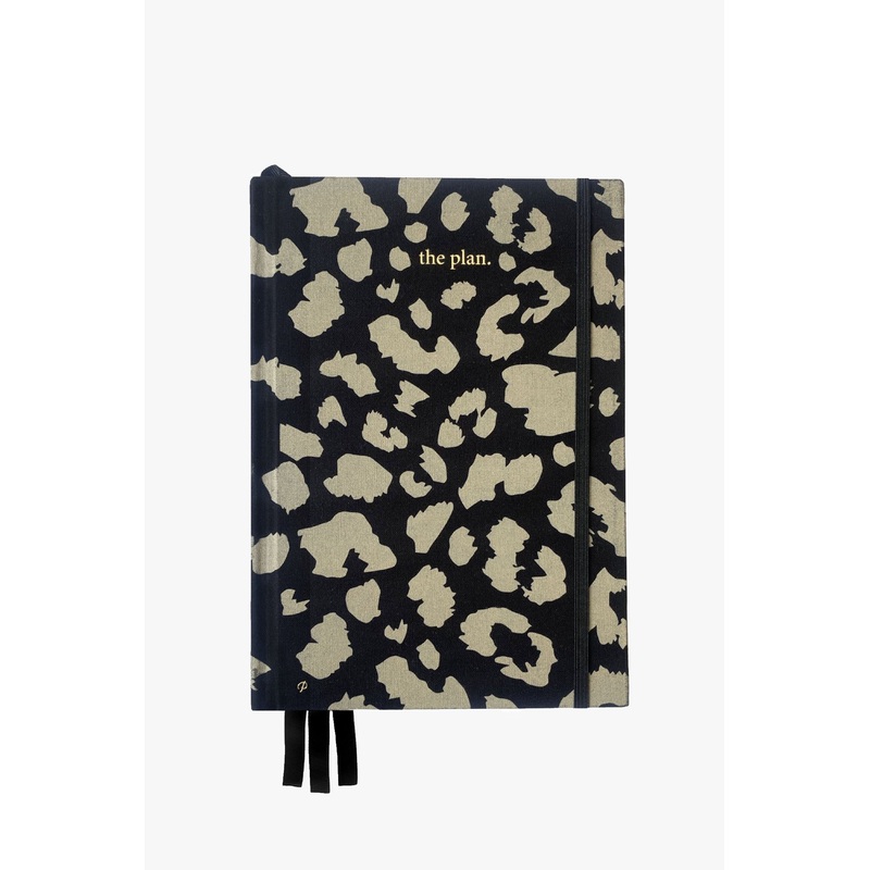 Leopard Linen Black + Gold Planner