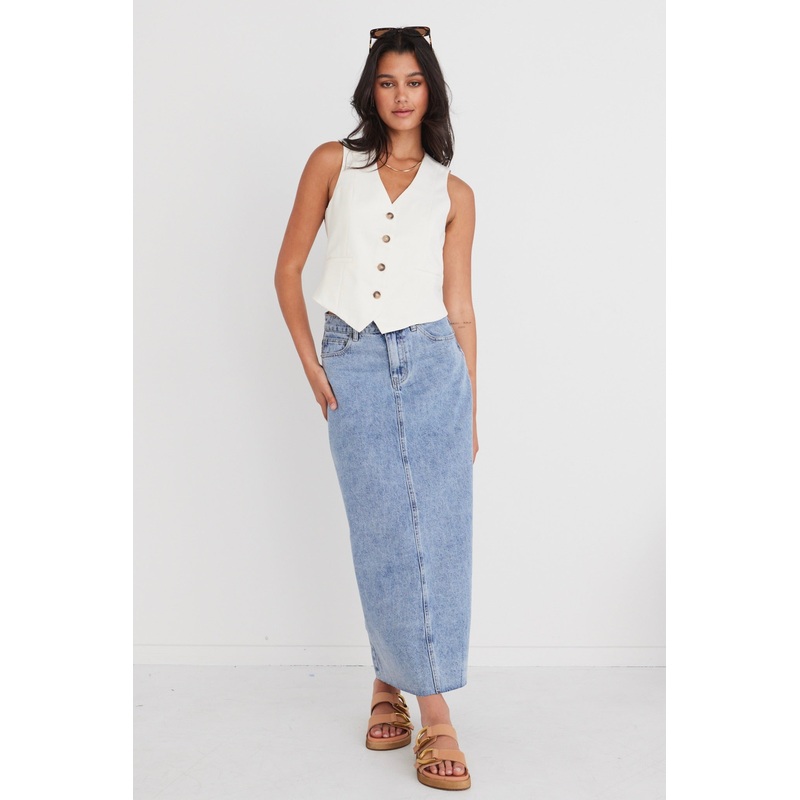 Rouge Vintage Blue Denim Midi Skirt