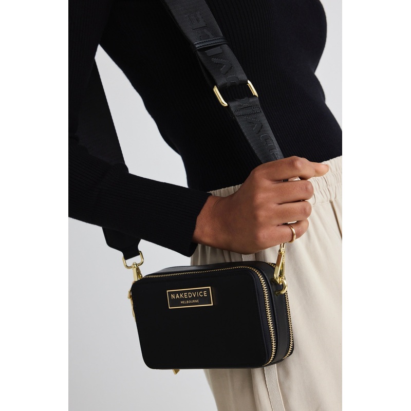 The Lexie Gold Hardware Black Nylon Bag