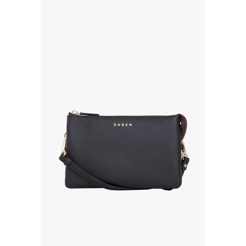 Tilly Multi Pocket Black Leather Crossbody Clutch