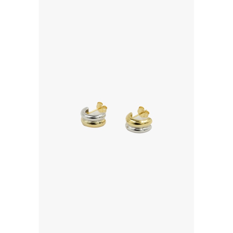 Two Tone 18k Gold Plated Curve Earrings
