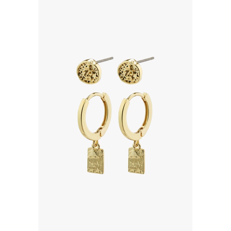 Valkyria Gold Plated Drop Pendant Hoop and Stud EOL Earrings Set