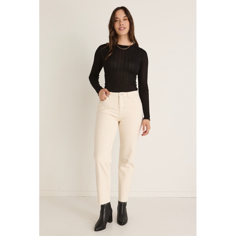 Amelia Ecru Mid Rise Slim Boyfriend Jean