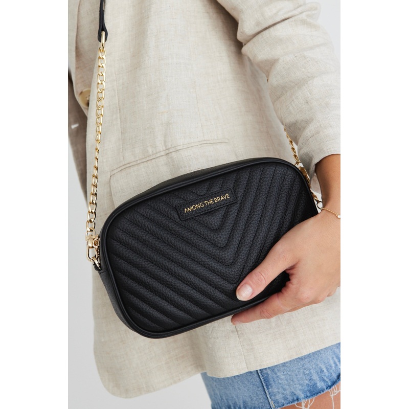 Berlin Black Leather Chevron Quilted Bag