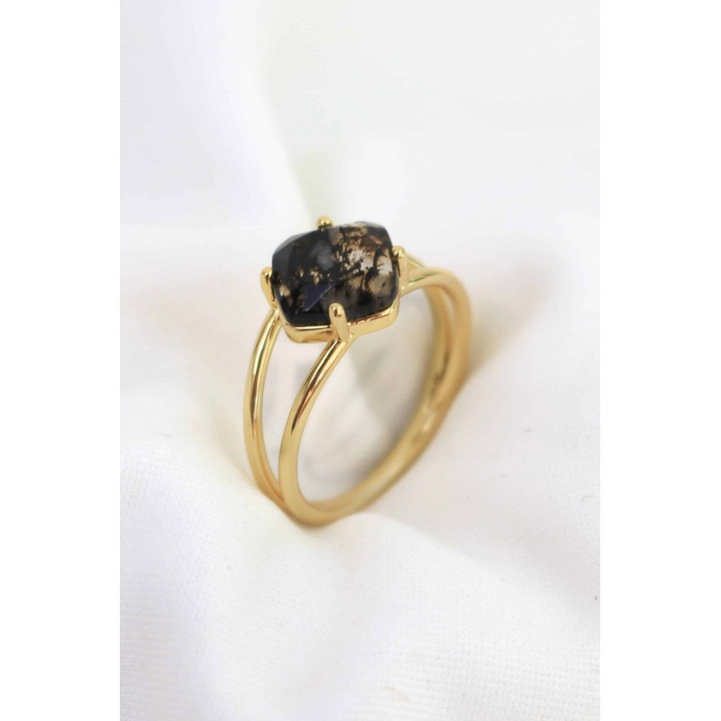 Calming 18k Gold Plate with Herkimer Quartz Medium Ring