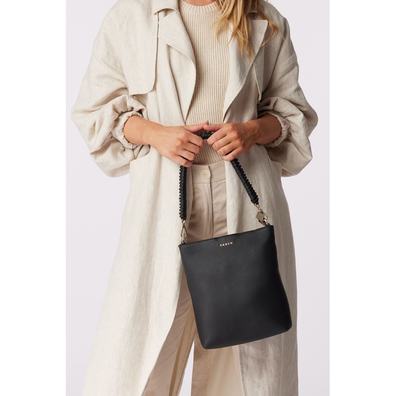 Claudette Black Knotted Handle Leather Shoulder Bag