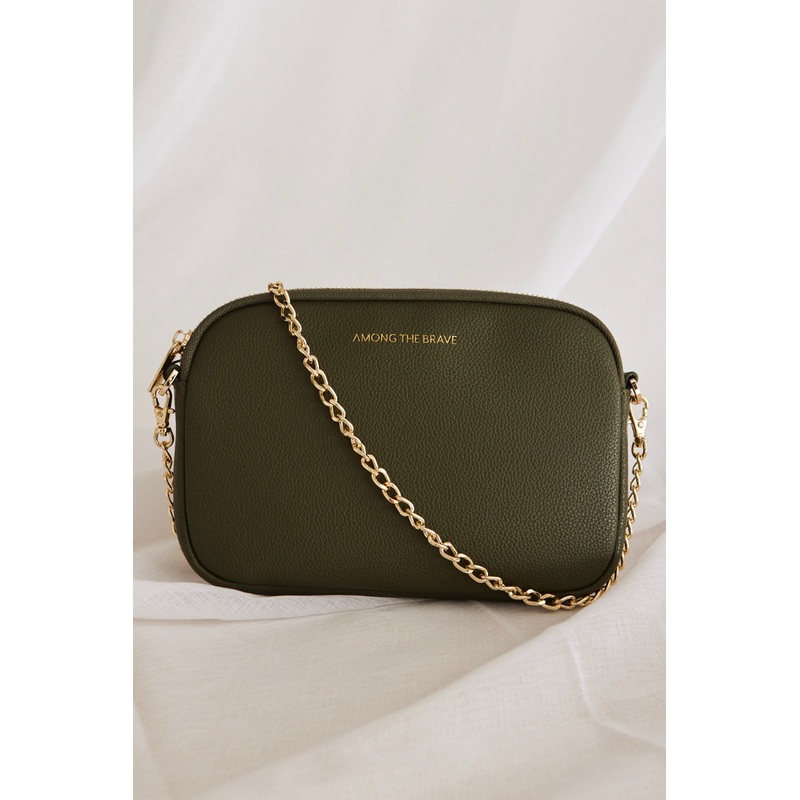 Florence Khaki Leather Single Pouch Bag